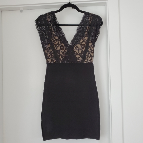bebe Cutout Lace Twofer Bandage Dress - Picture 2 of 7